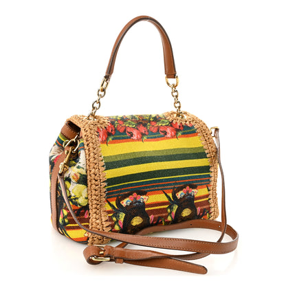 Dolce & Gabbana Raffia Crochet Embroidered Padlock Flap Satchel Beige Multicolor 3 of 12
