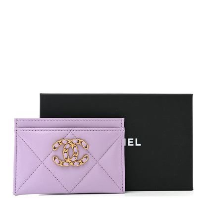 Chanel Lambskin Quilted Chanel 19 Card Holder Light Purple 9 of 9