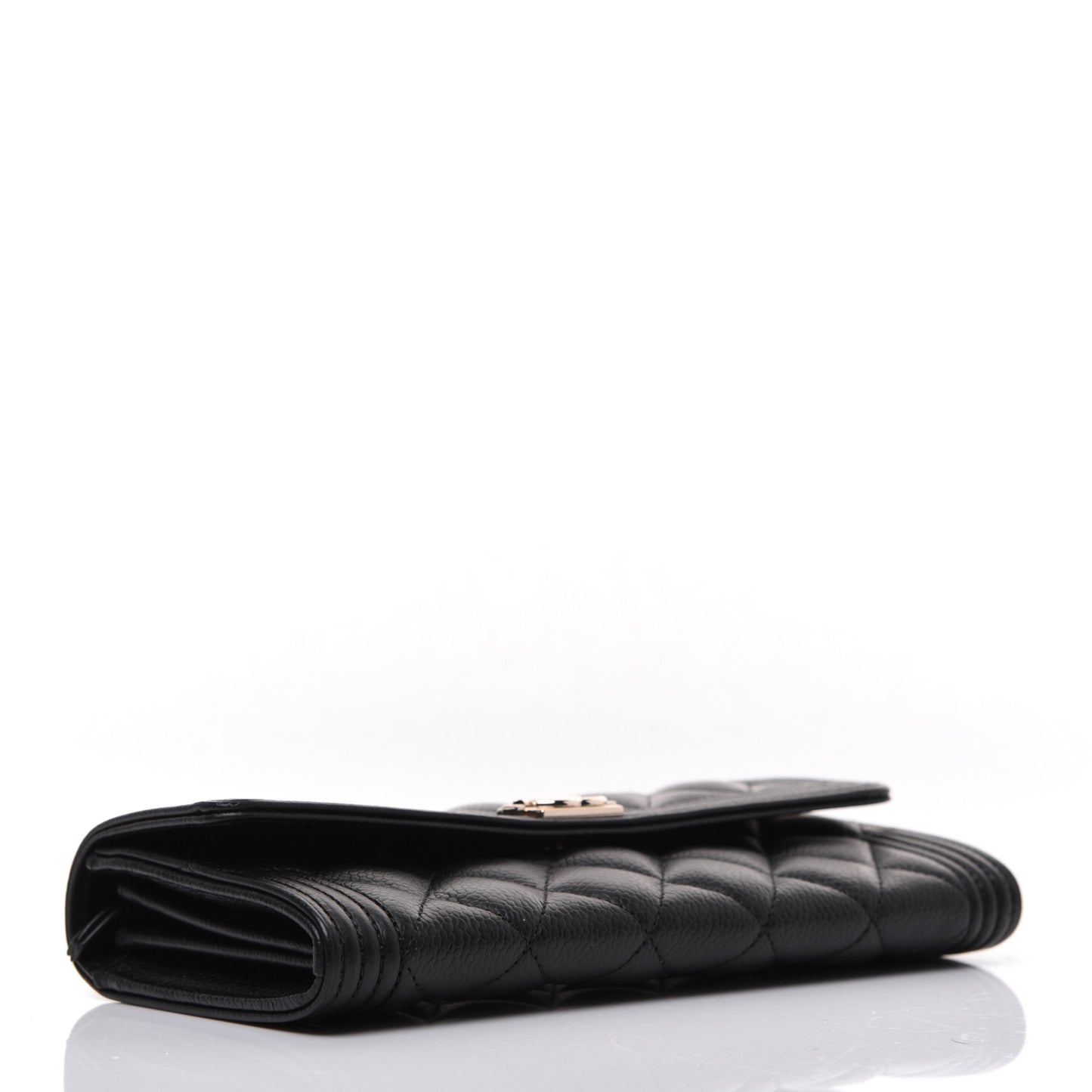 Caviar Quilted Long Boy Flap Wallet Black