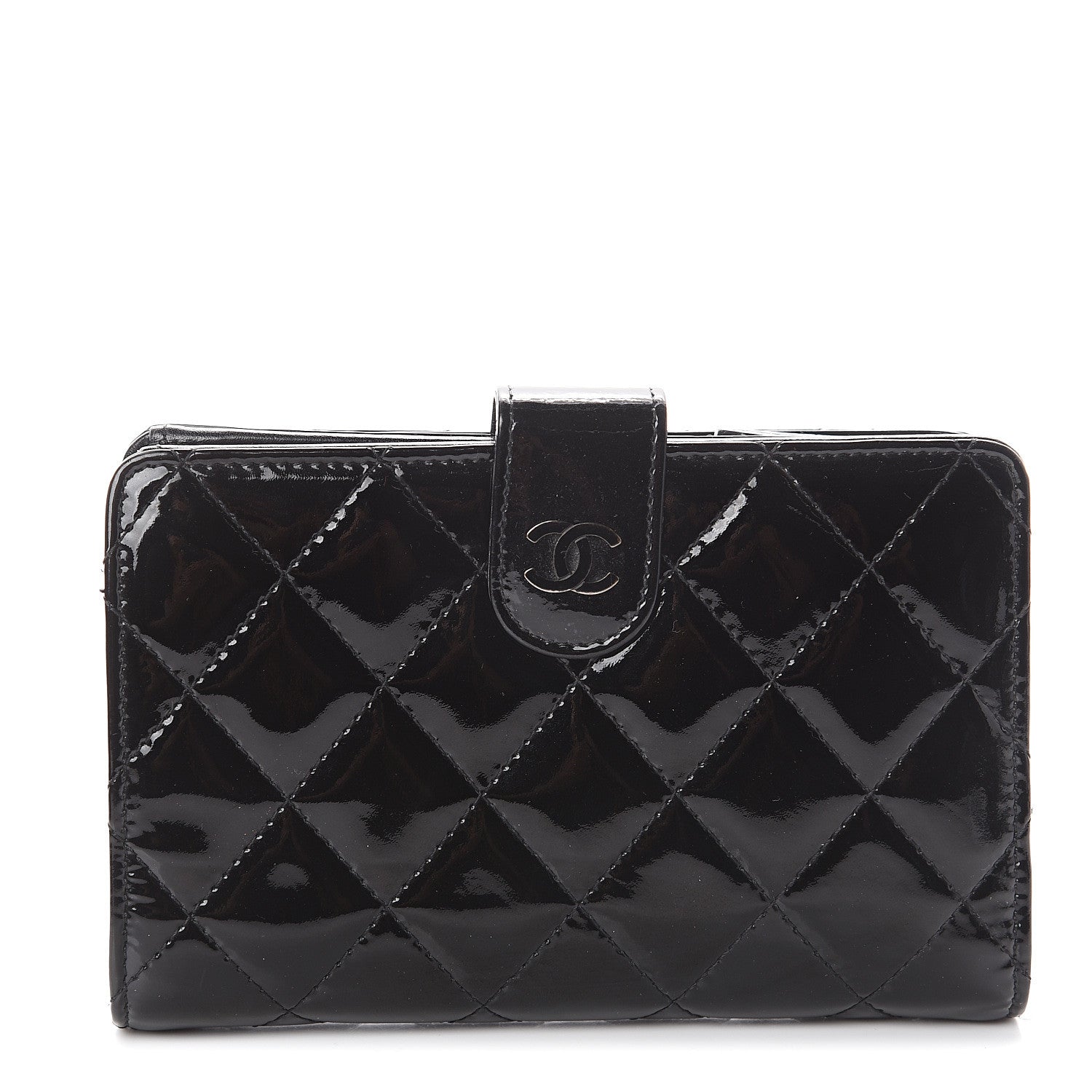 Chanel Patent Quilted Zip Pocket Wallet Black 1 of 7