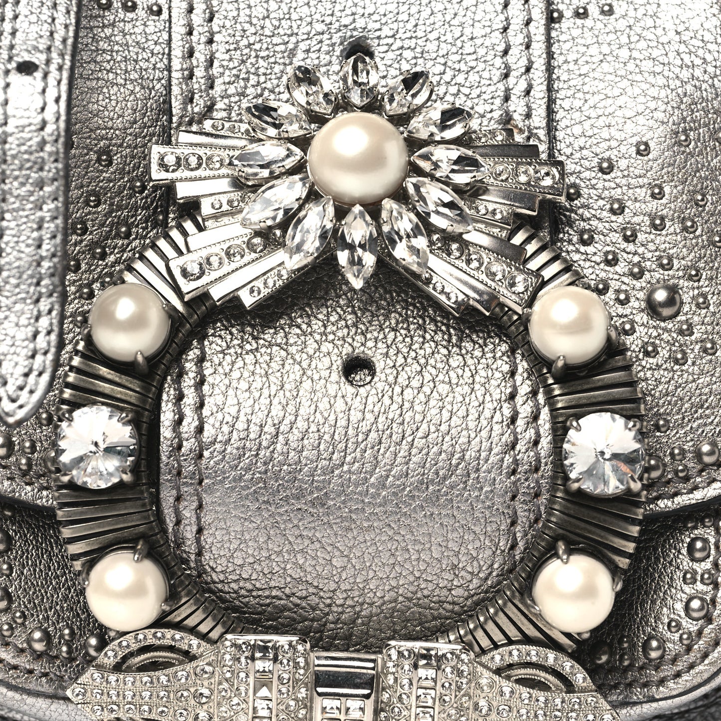 Goatskin Madras Soft Calfskin Crystal Embellished Dahlia Shoulder Bag Chrome