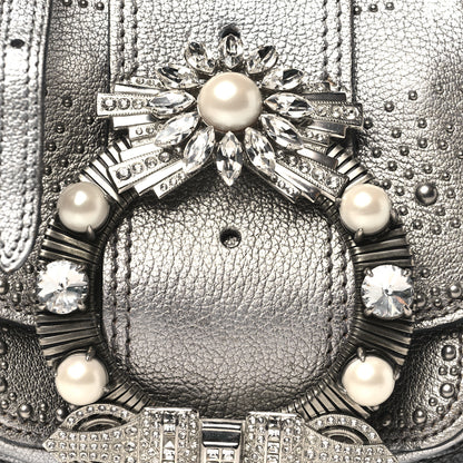 Miu Miu Goatskin Madras Soft Calfskin Crystal Embellished Dahlia Shoulder Bag Chrome 8 of 13