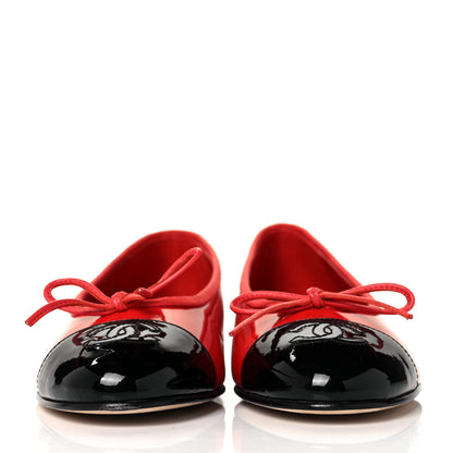 Chanel Patent Calfskin CC Cap Toe Ballerina Flats 36 Red 3 of 16