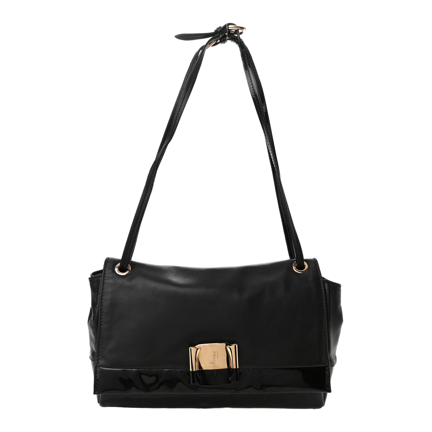 Calfskin Patent Flap Shoulder Bag Black