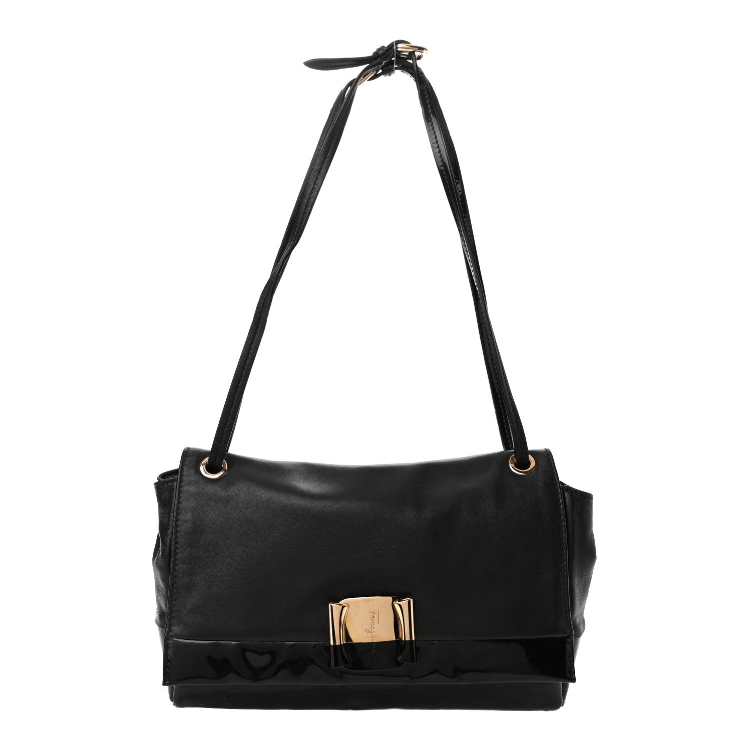 Salvatore Ferragamo Calfskin Patent Flap Shoulder Bag Black 1 of 11