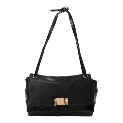 Salvatore Ferragamo Calfskin Patent Flap Shoulder Bag Black 1 of 11