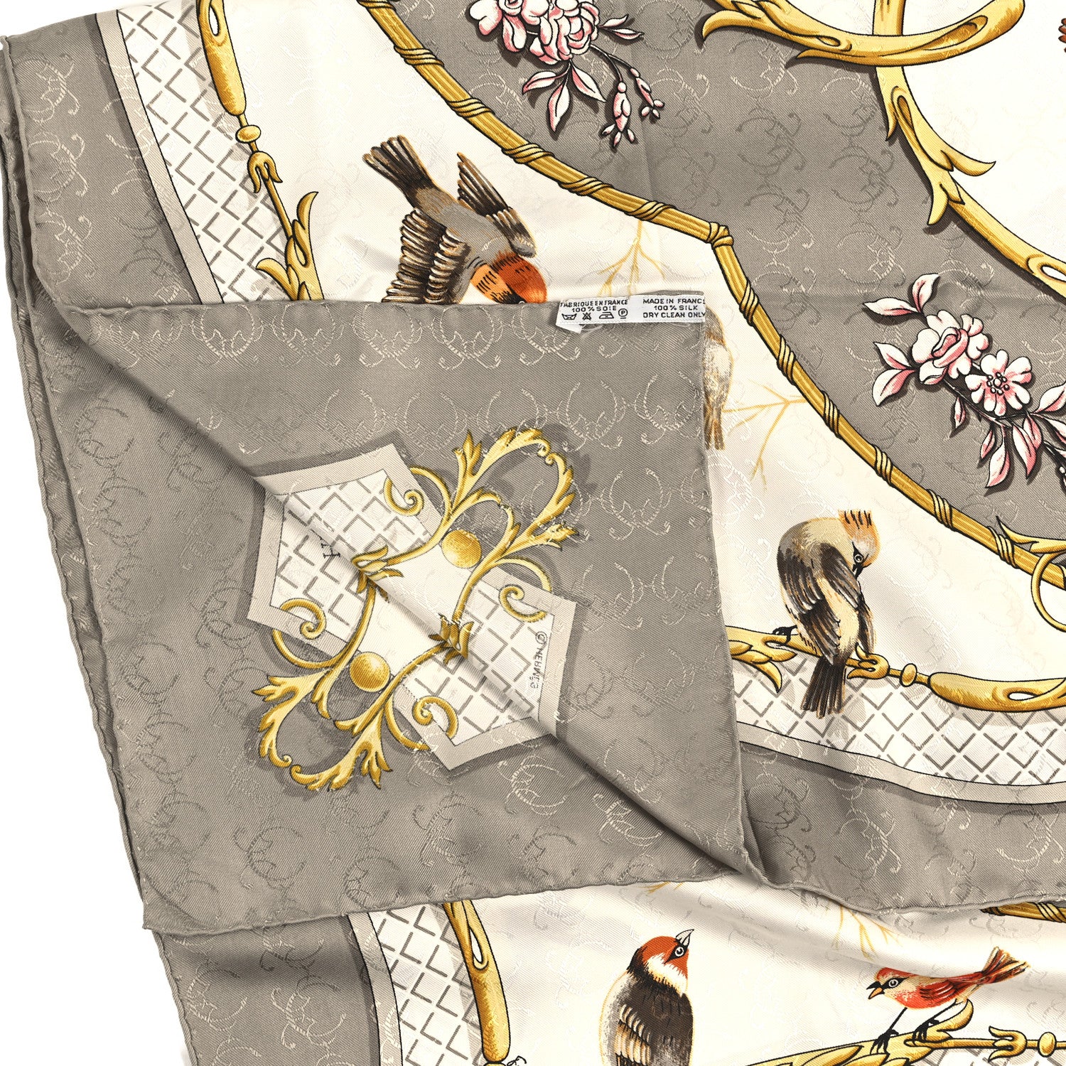 Hermes Silk La Cle Des Champs Scarf 90 Grey Multicolor 1847970