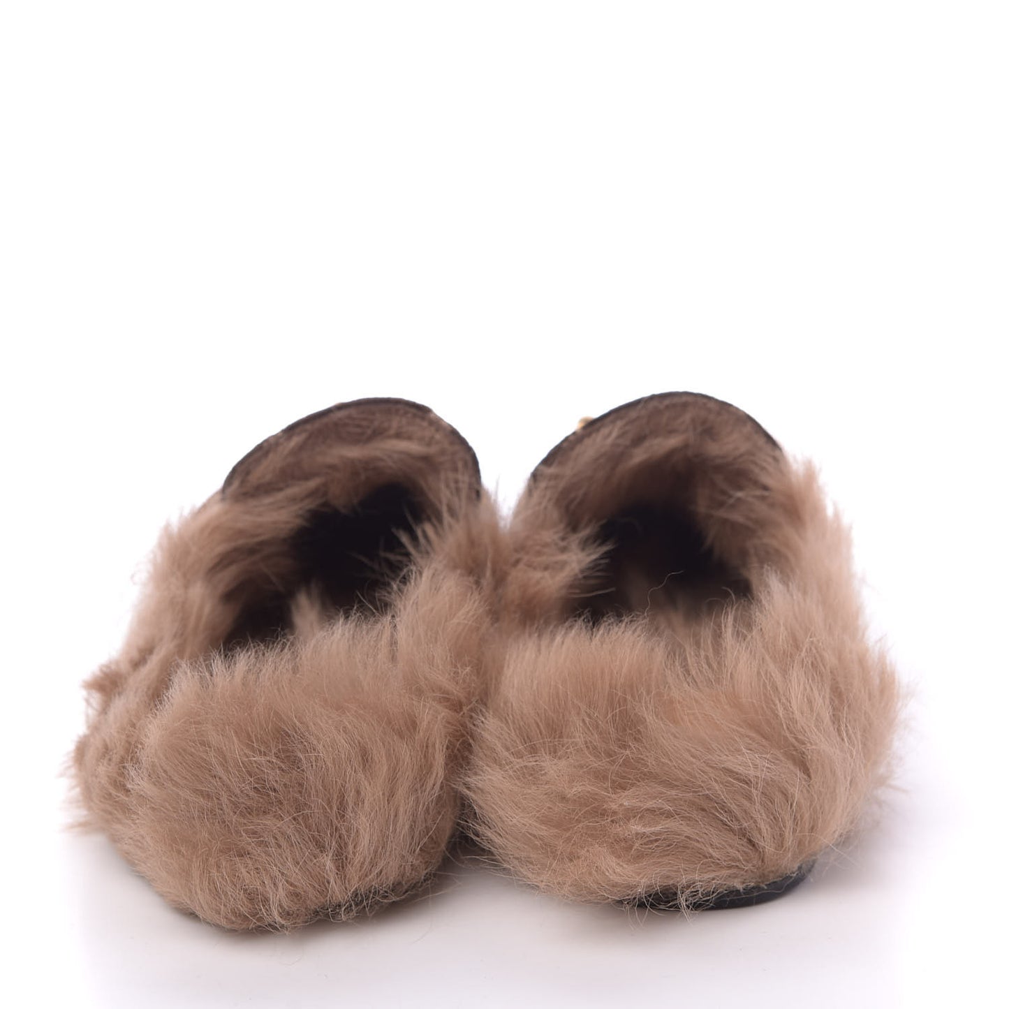 Velvet GG Monogram Fur Womens Princetown Slippers 38.5 Brown Black Natural