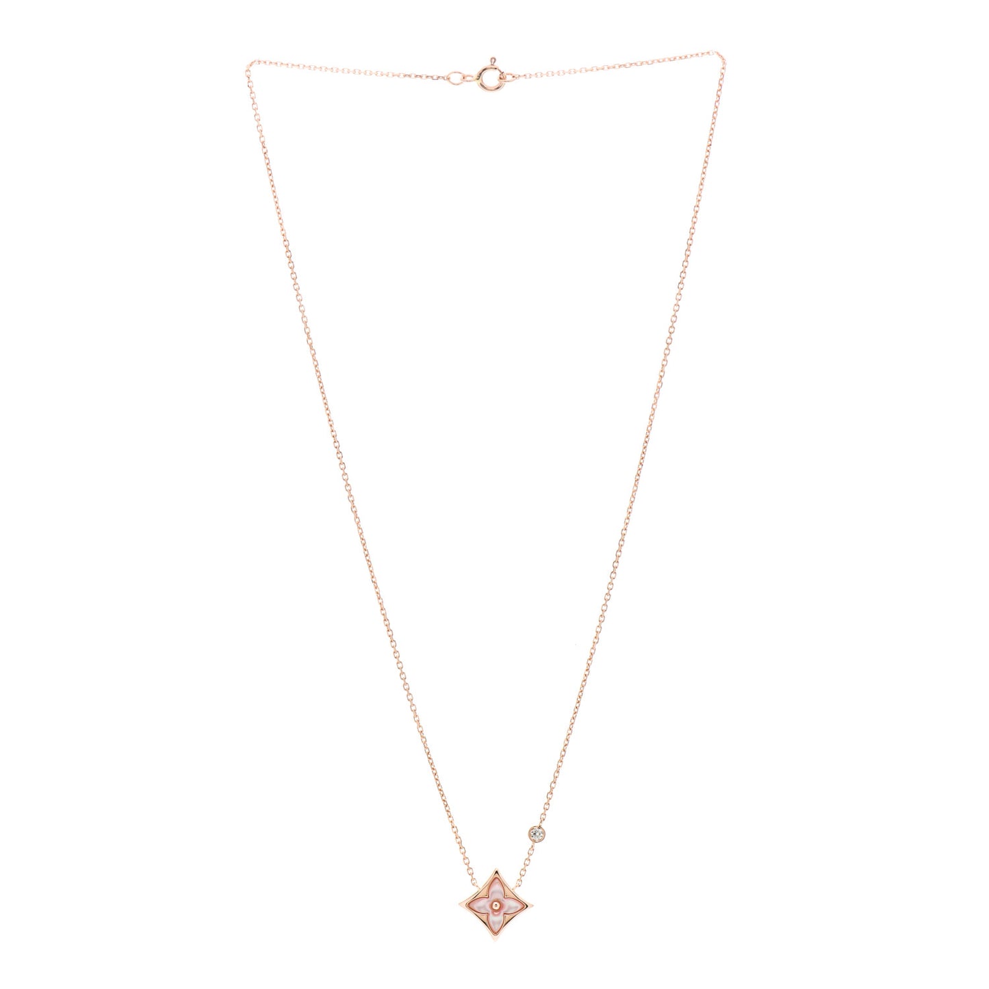 18K Pink Gold Diamond Pink Mother of Pearl Color Blossom BB Star Pendant Necklace