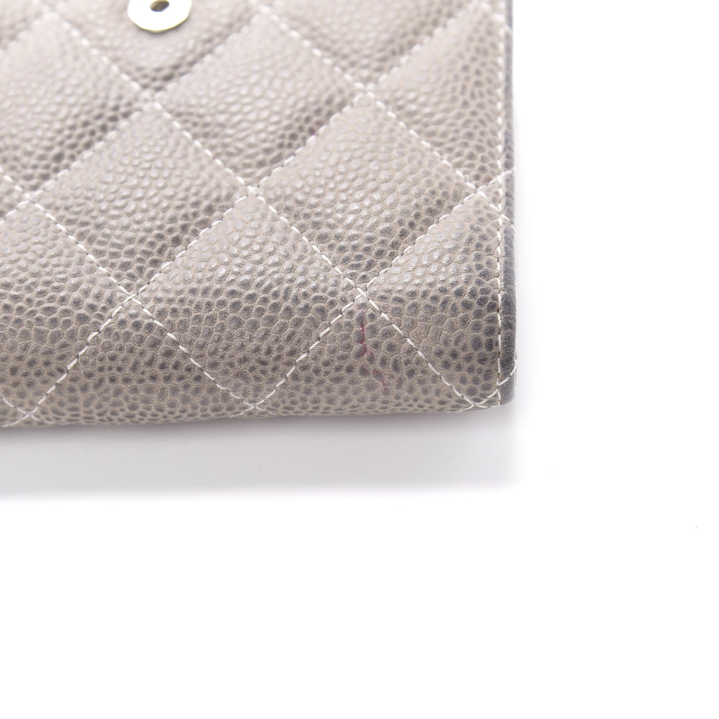Iridescent Caviar Quilted Compact French Flap Wallet Grey
