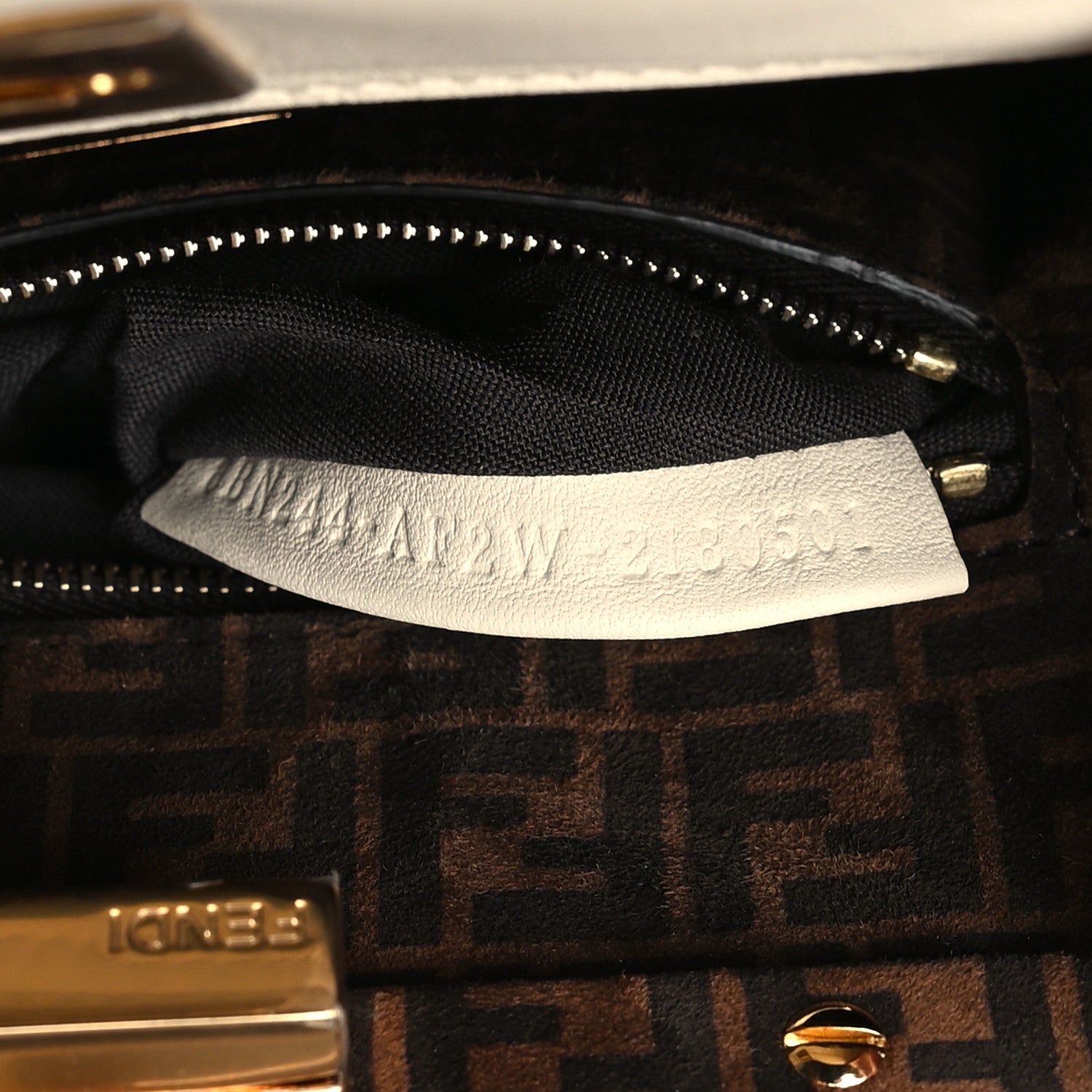 Fendi Vitello Seta Suede FF Mini Peekaboo Iconic Satchel Uovo Sigaro Marrone 7 of 11