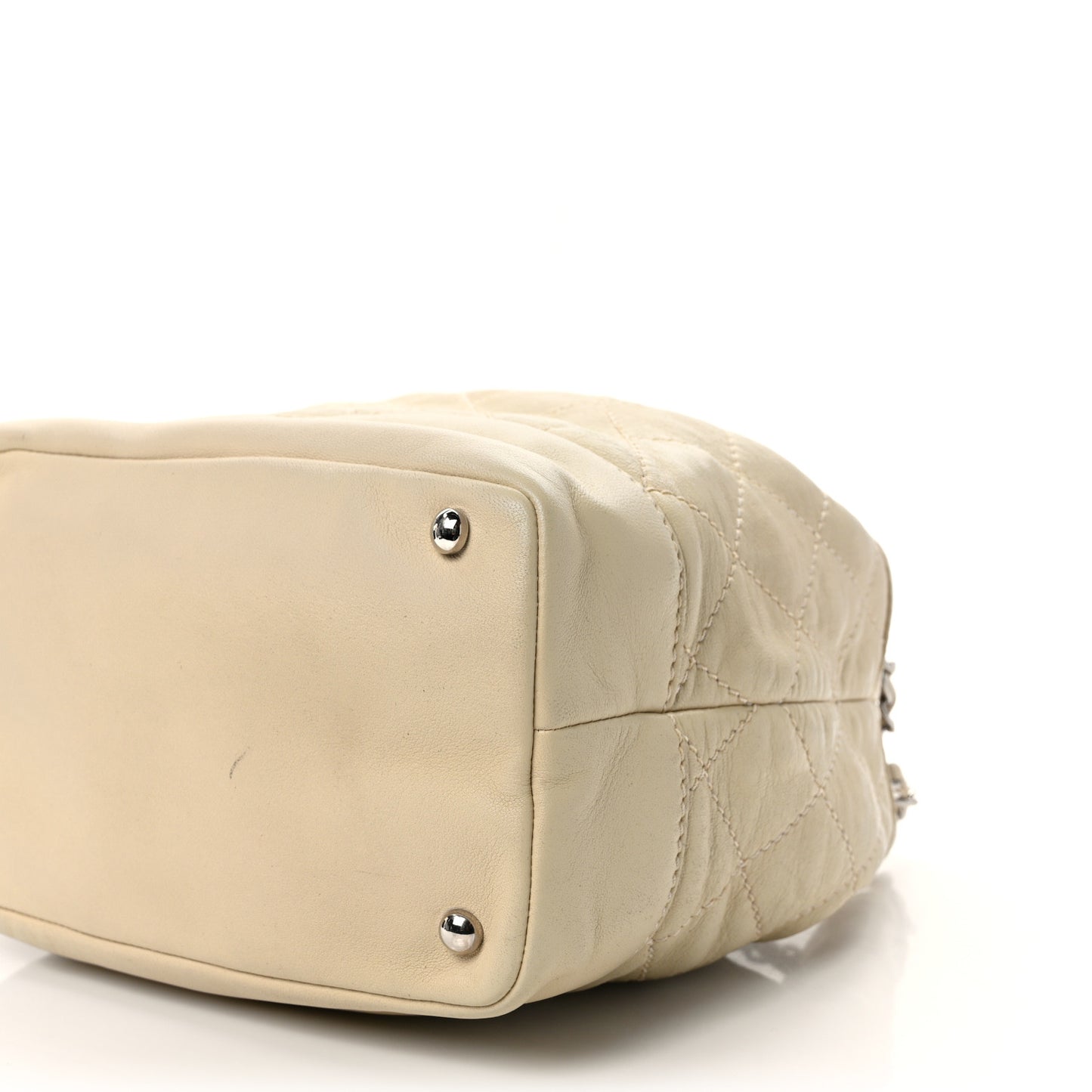 Lambskin Contrast Stitch Small Drawstring Tote Ivory