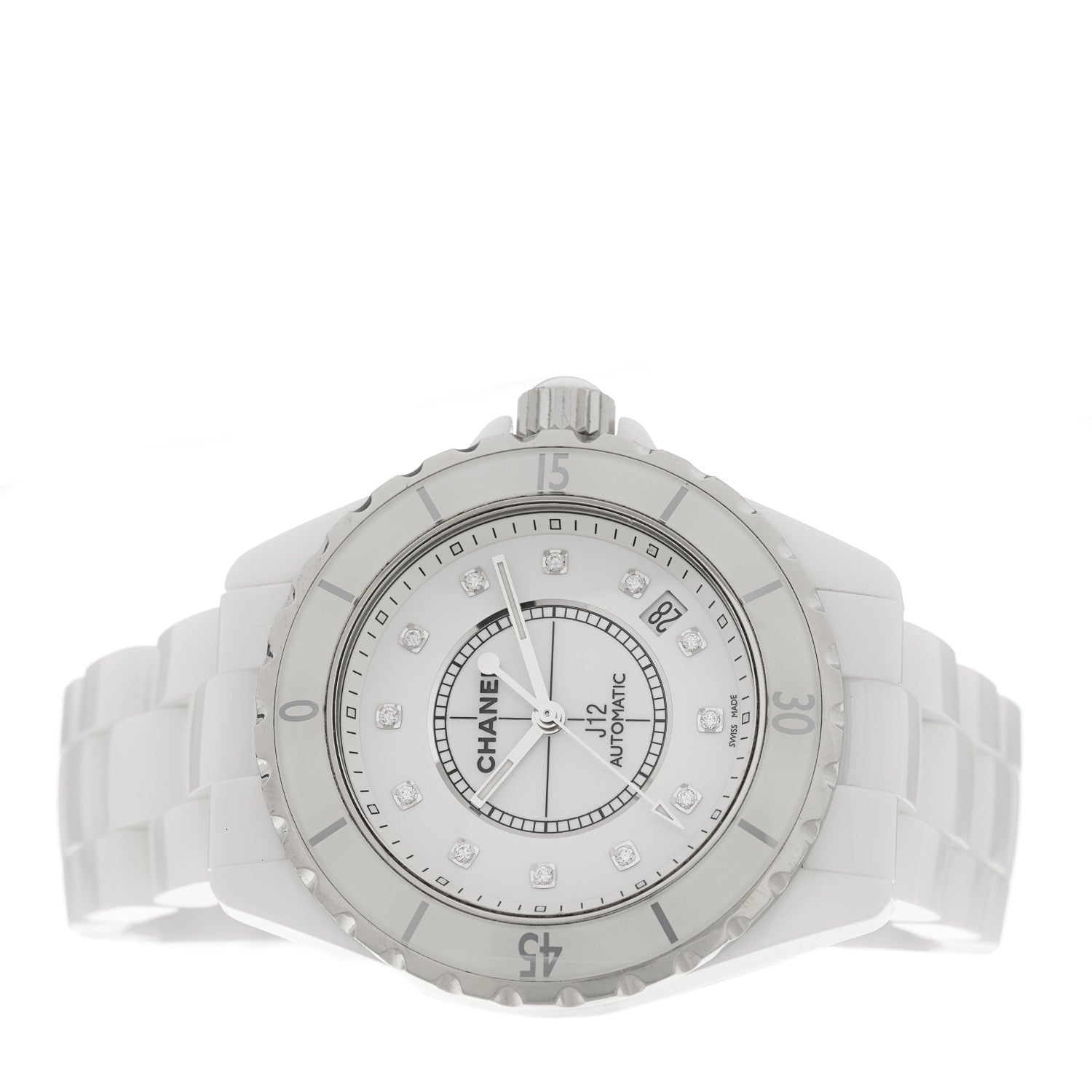 Chanel Stainless Steel Ceramic Diamond 38mm J12 Automatic Watch White 2 of 4