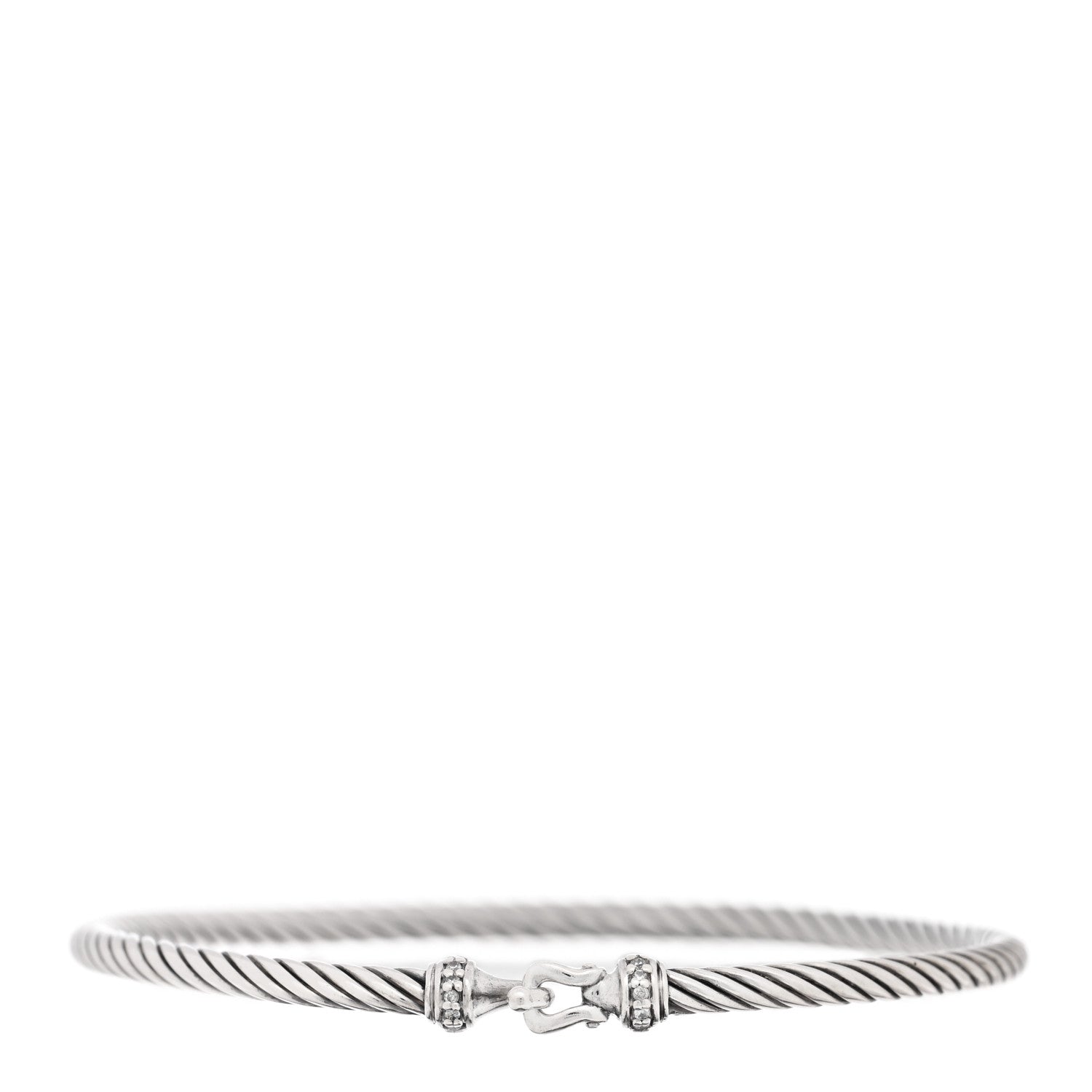 David Yurman Sterling Silver Diamond 3mm Cable Buckle Bracelet 1 of 3