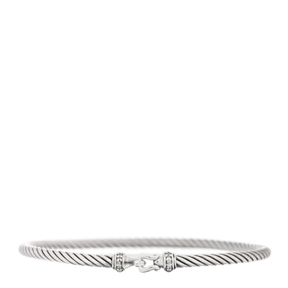 David Yurman Sterling Silver Diamond 3mm Cable Buckle Bracelet 1 of 3