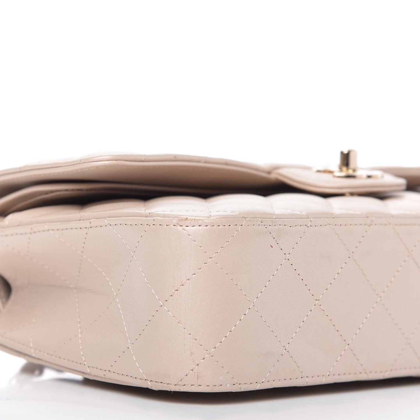 Iridescent Lambskin Quilted Medium Double Flap Beige