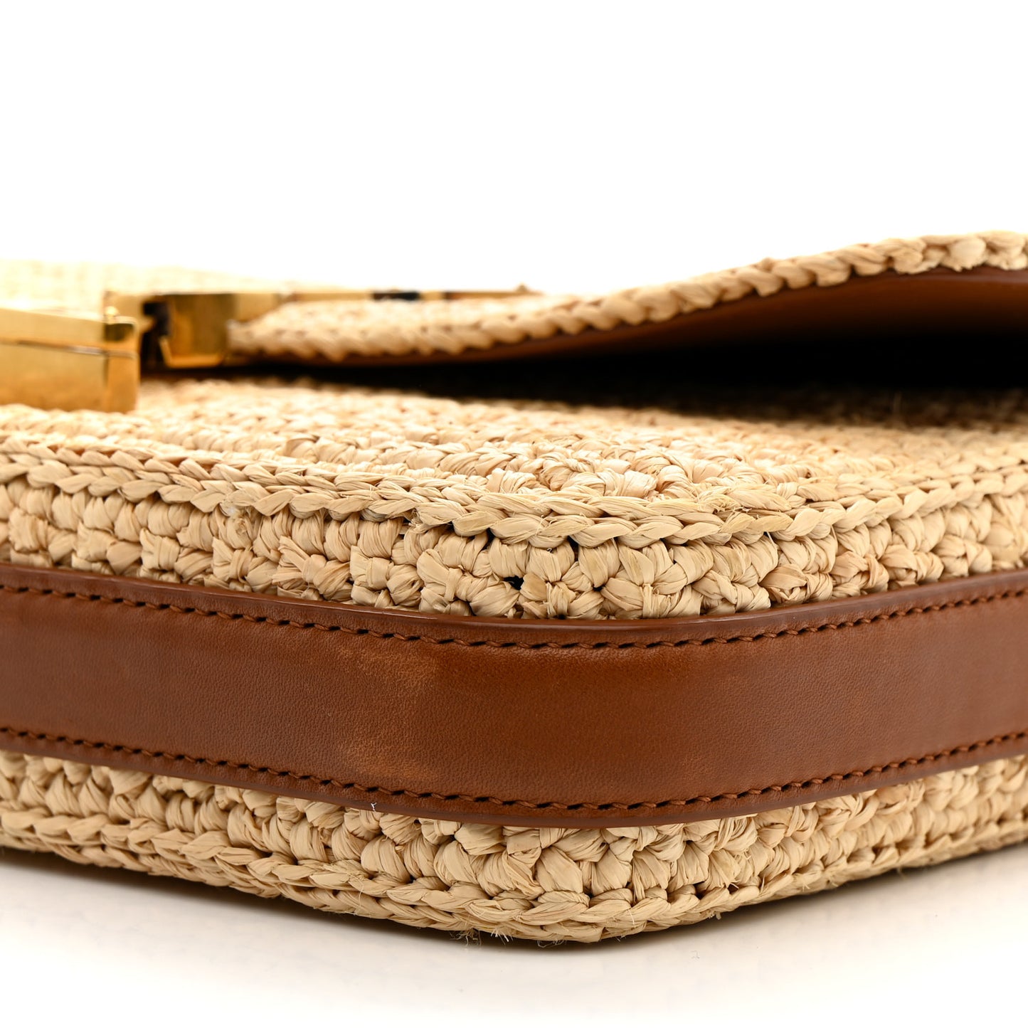 Raffia Calfskin Medium Monogram Solferino Satchel Naturale Brick