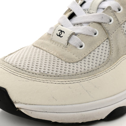 Chanel Mesh Suede Calfskin Grained Calfskin Womens CC Sneakers 38 White Black 8 of 8