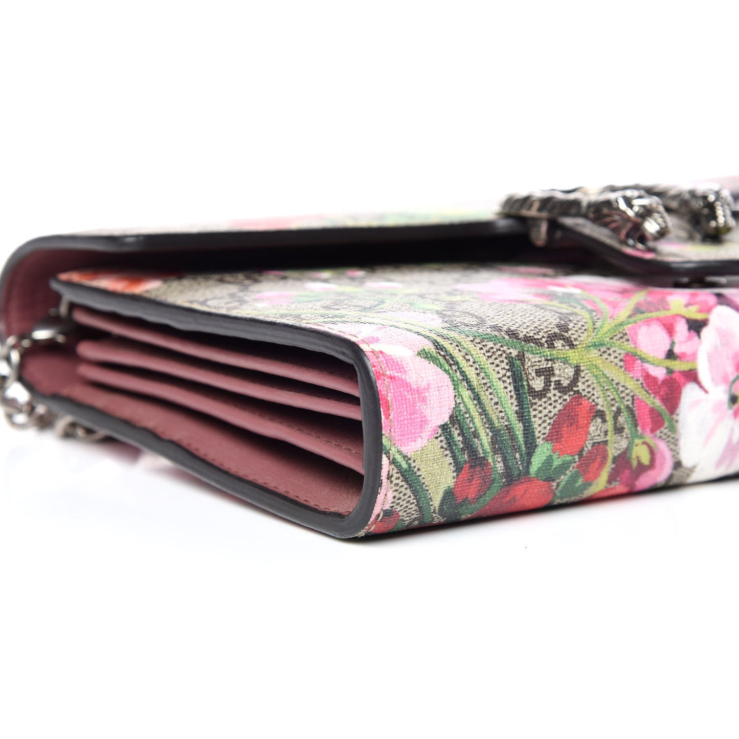 GG Supreme Monogram Blooms Mini Dionysus Chain Wallet Beige Multicolor Dry Rose