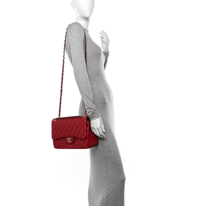 Chanel Caviar Quilted Jumbo Double Flap Dark Red 2 of 15