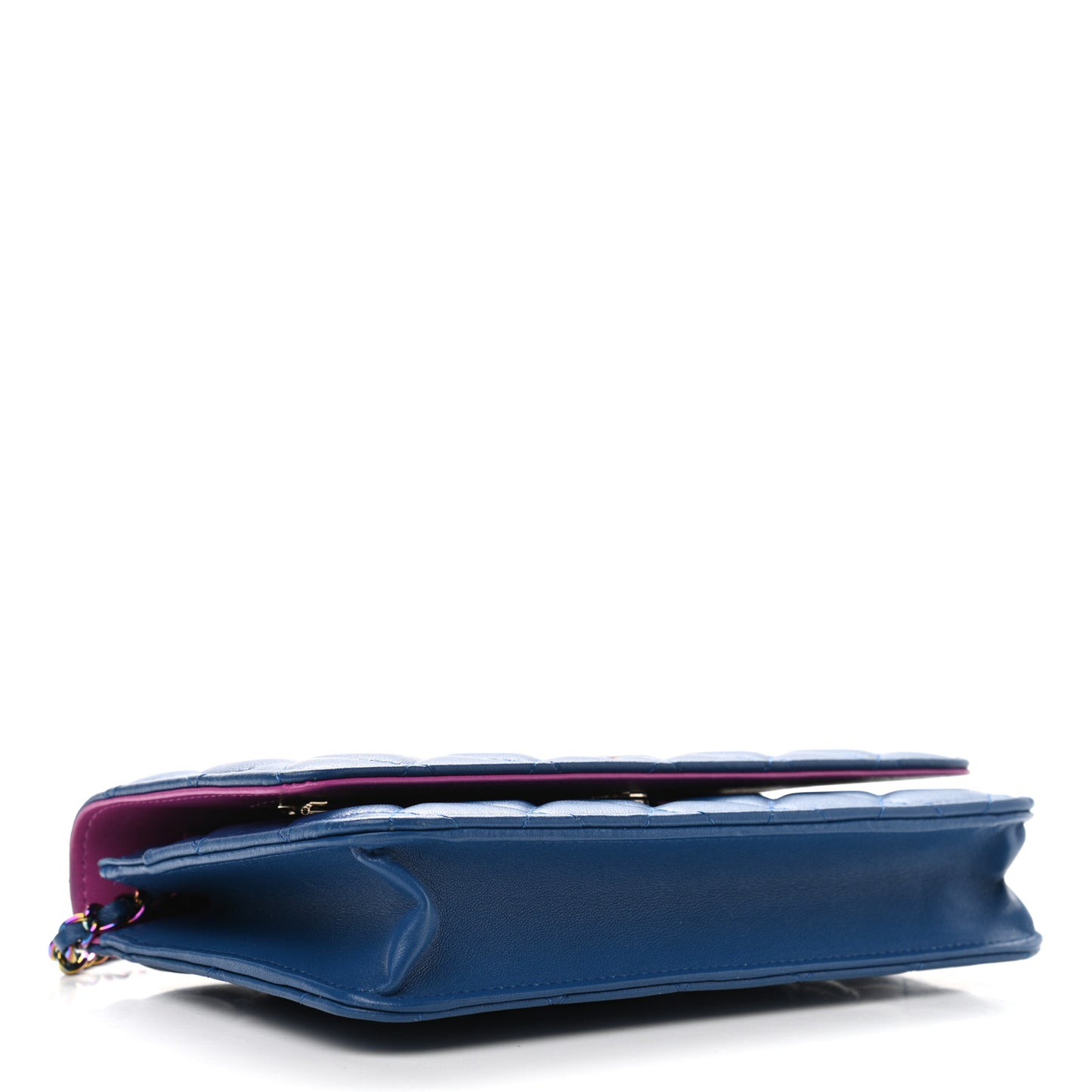 Lambskin Quilted Wallet On Chain WOC Dark Blue Pink