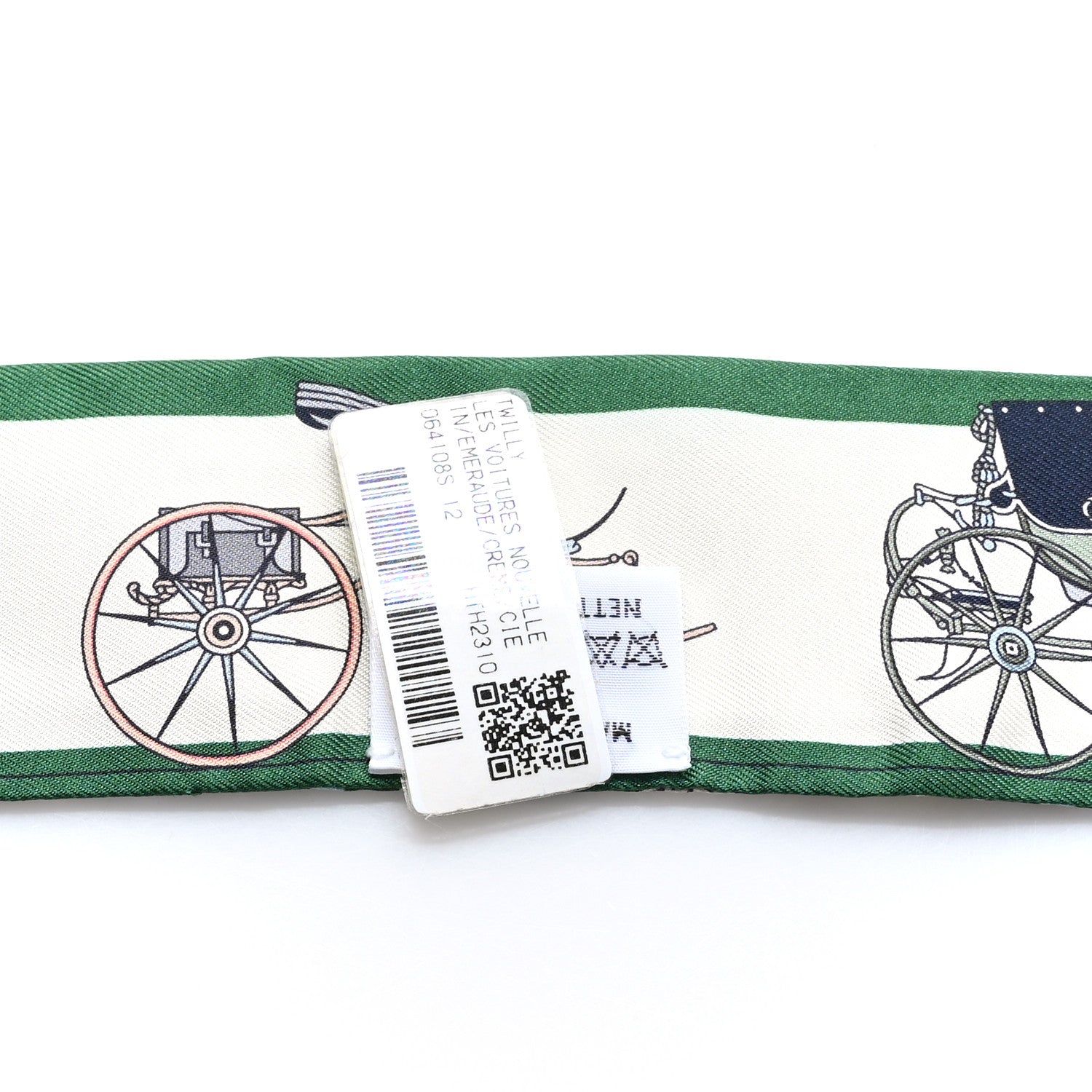 Hermes Silk Les Voitures Nouvelle Twilly Emeraude Creme Ciel 4 of 4