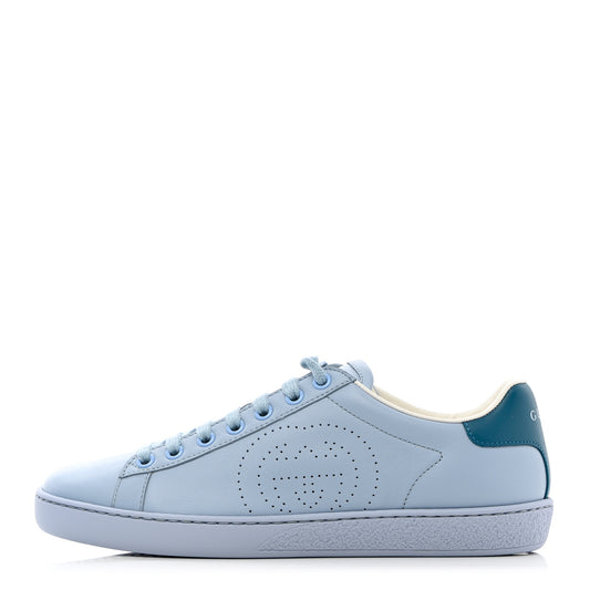 Calfskin Interlocking G Perforated Womens Ace Sneakers 36.5 Porcelain Light Blue Zaffiro