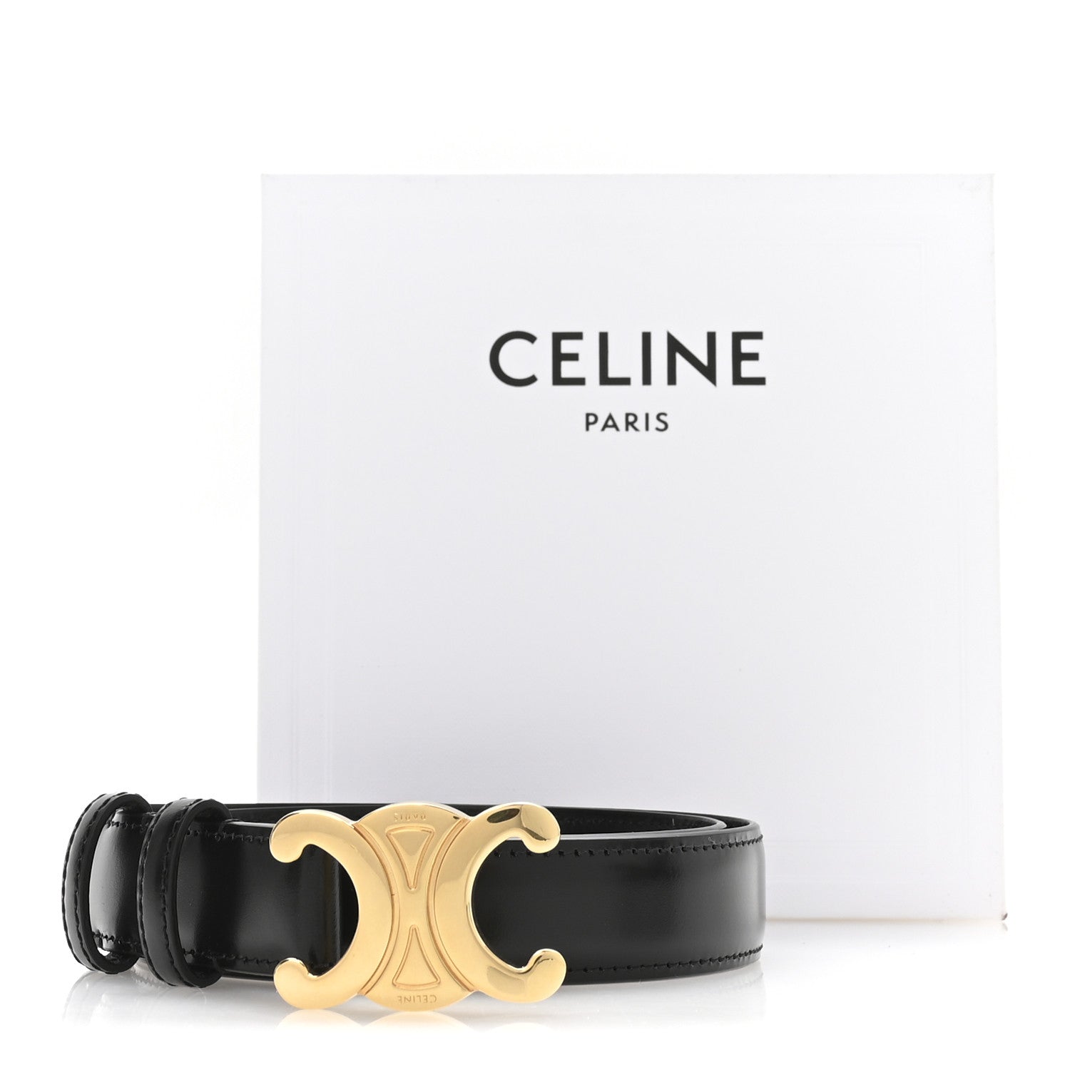 Celine Box Calfskin Small 18mm Triomphe Belt 70 28 Black 1761666