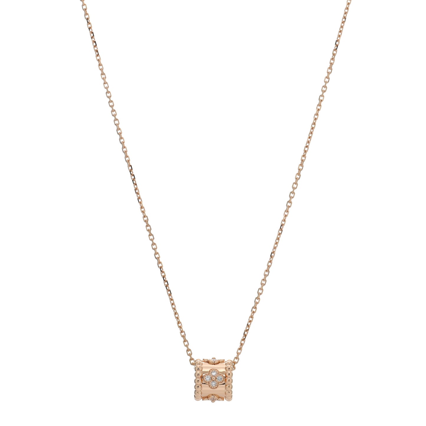 18K Rose Gold Diamond Small Perlee Clovers Pendant Necklace