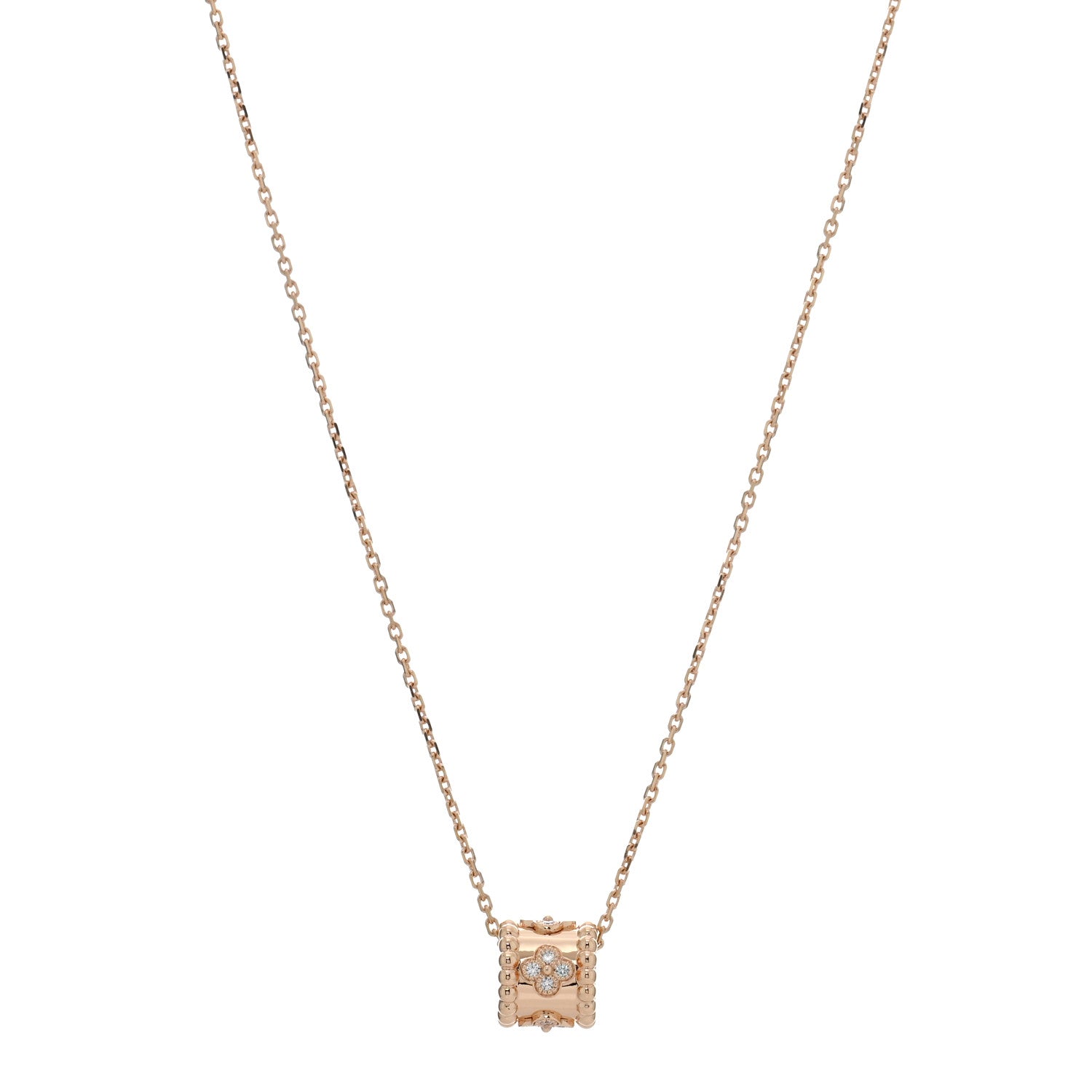 Van Cleef & Arpels 18K Rose Gold Diamond Small Perlee Clovers Pendant Necklace 1 of 4