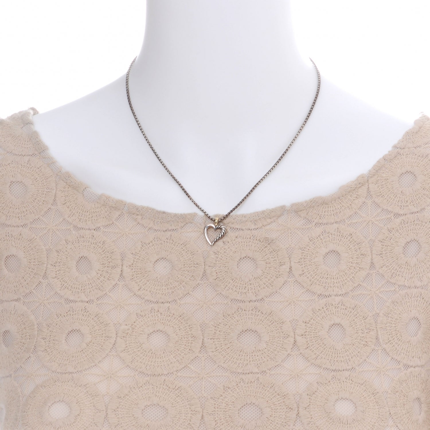 David Yurman Sterling Silver 14k Cable Heart Necklace 2 of 10