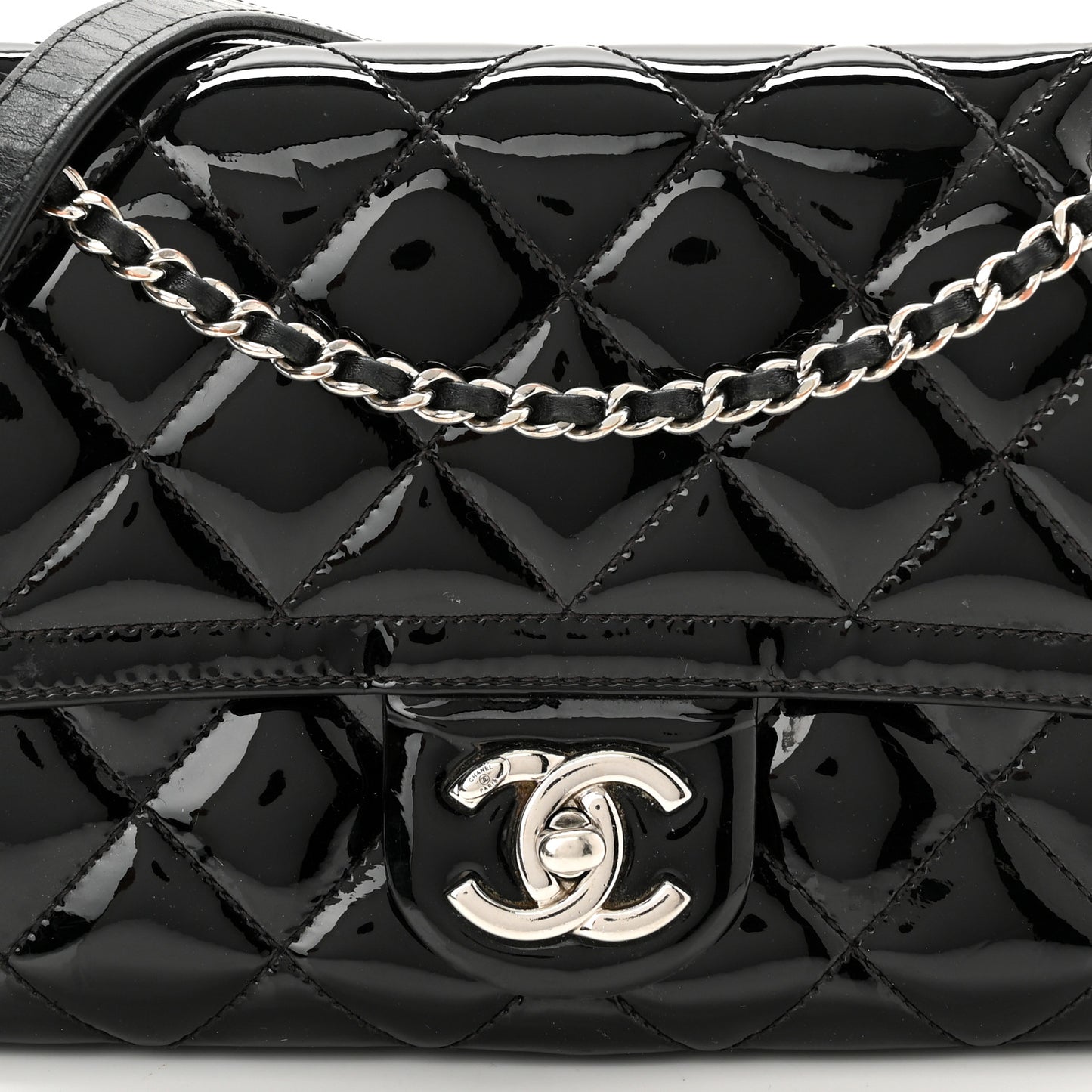 Patent Quilted Small Coco Shine Flap Black