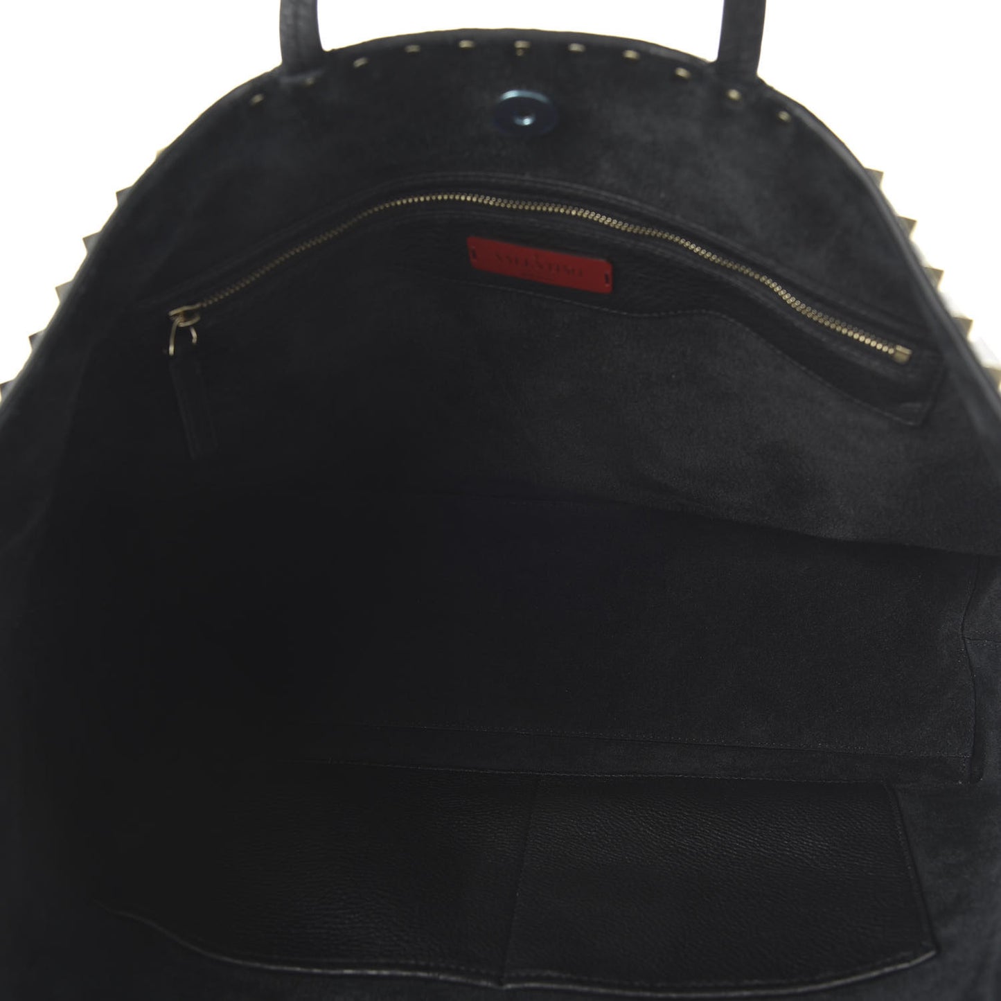 Grained Calfskin Rockstud Shoulder Tote Black