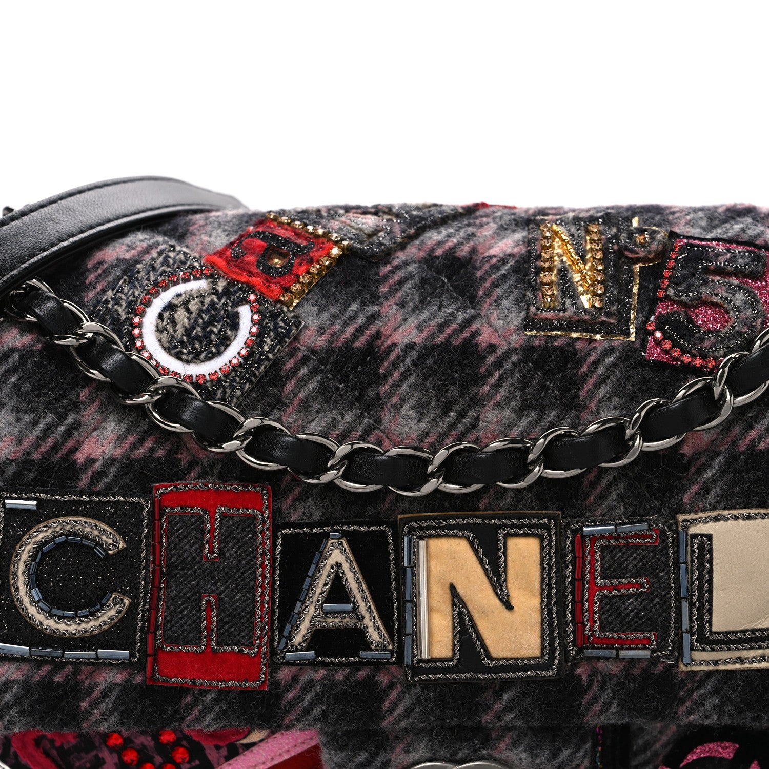 Chanel Wool Patchwork Medium Single Flap Pink Grey 8 of 10