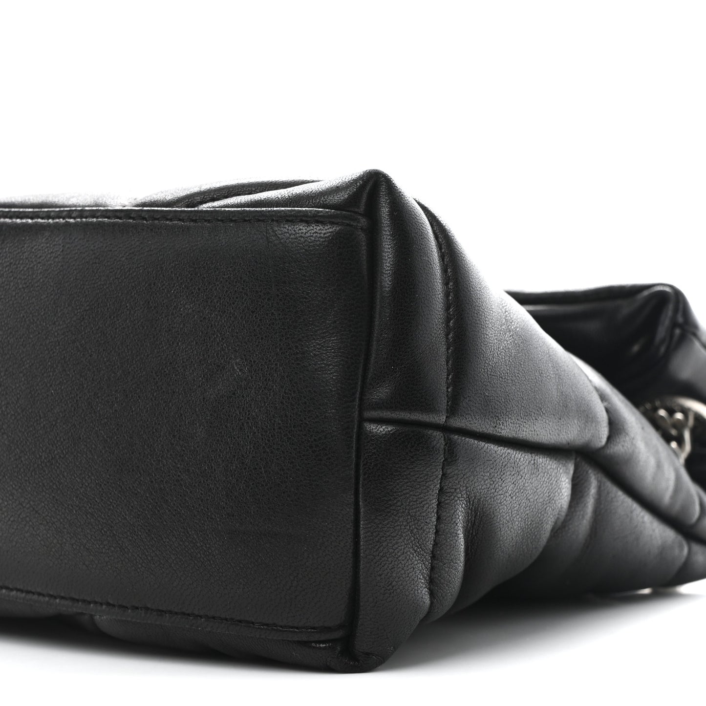 Lambskin Quilted Small Loulou Puffer Monogram Chain Satchel Black