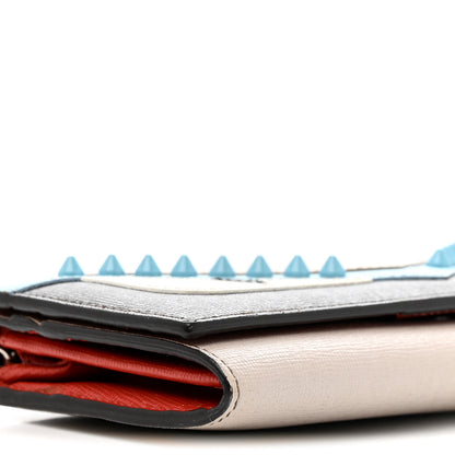 Fendi Vitello Elite Monster Eyes Studded Continental Wallet On Chain Carbone White Multicolor 9 of 13