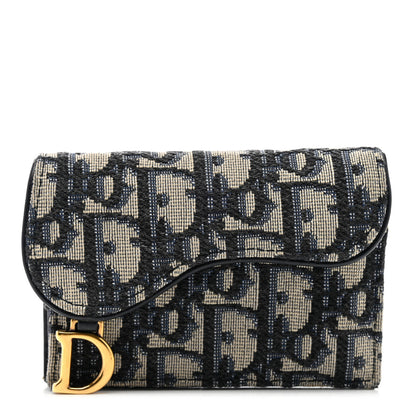 Christian Dior Oblique Saddle Card Holder Blue 1 of 9