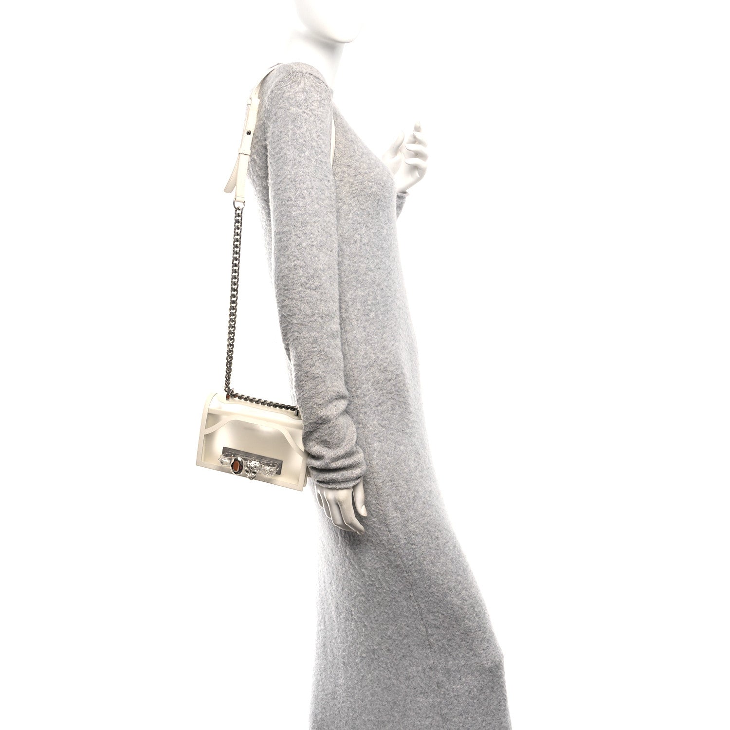 Alexander McQueen Polyurethane Calfskin Transparent Jeweled Knuckle Satchel Clear White 2 of 9