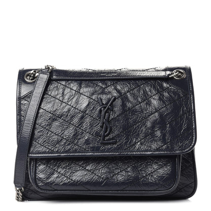 Saint Laurent Crinkled Calfskin Matelasse Monogram Medium Niki Chain Satchel Deep Marine 1 of 9