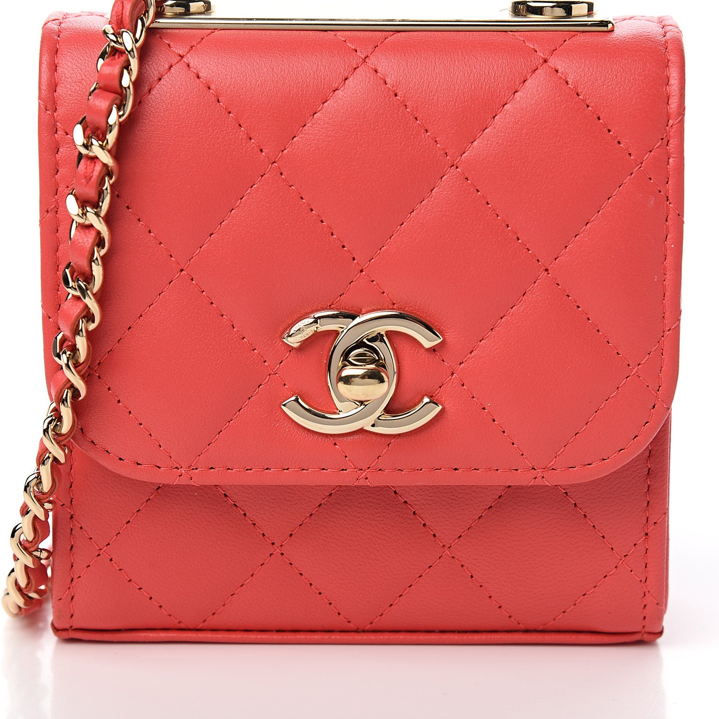 Lambskin Quilted Mini Trendy CC Chain Wallet Red