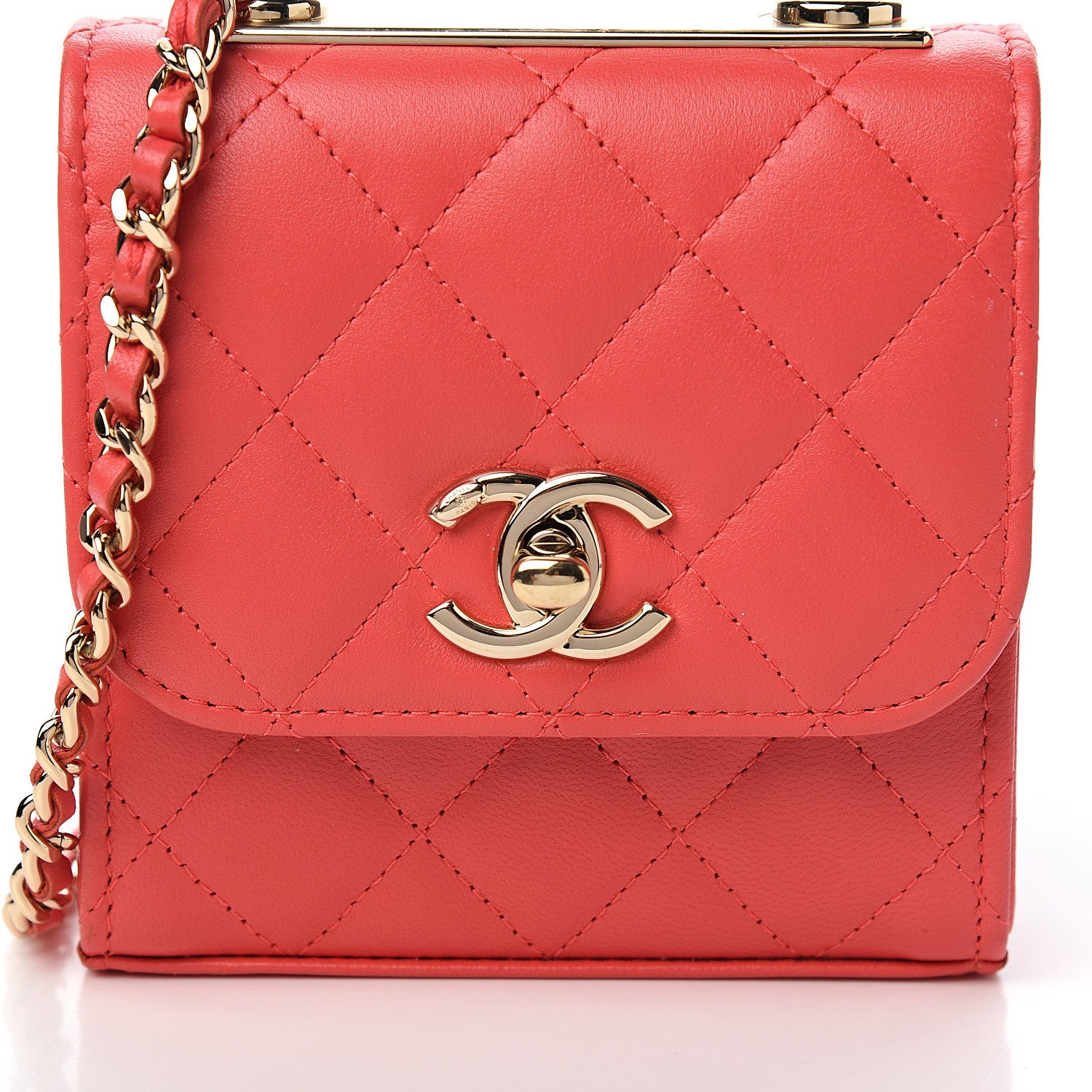 Chanel Lambskin Quilted Mini Trendy CC Chain Wallet Red 9 of 10