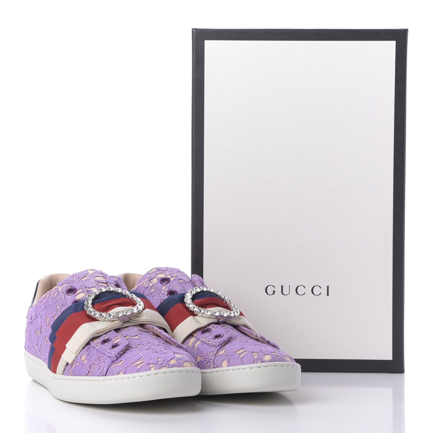 Gucci Lace Crystal Sylvie Web Flower Leaf Womens Ace Sneakers 37.5 Wisteria Perfect Pink 10 of 10
