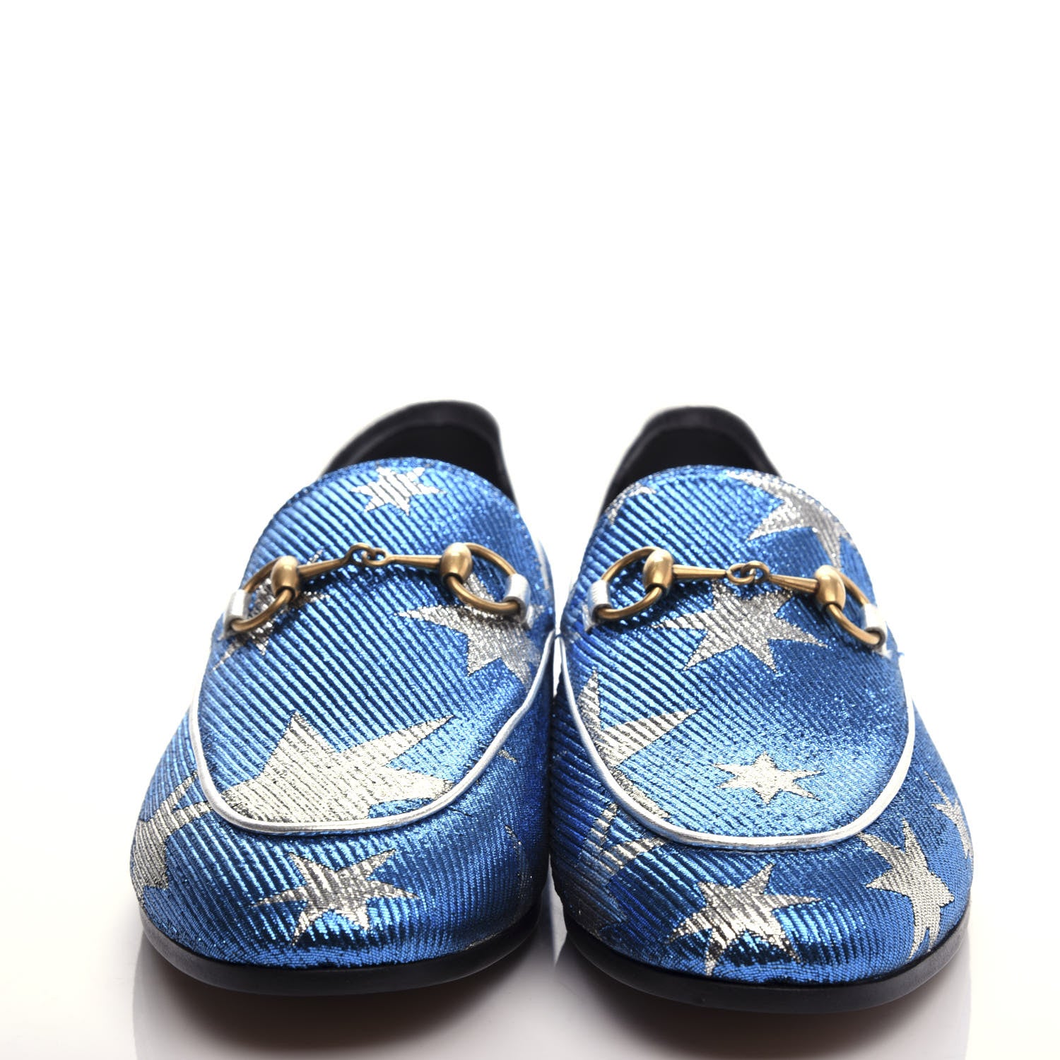 Gucci Lurex Calfskin Starry Sky Womens Jordaan Loafers 36.5 Bluette Silver 2 of 11