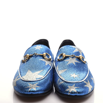 Gucci Lurex Calfskin Starry Sky Womens Jordaan Loafers 36.5 Bluette Silver 2 of 11