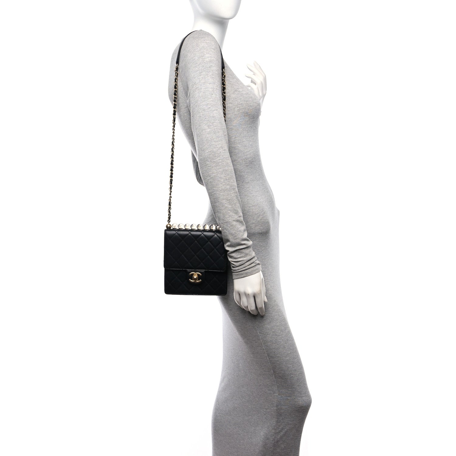 Chanel Lambskin Quilted Chic Pearls Flap Black 2 of 12