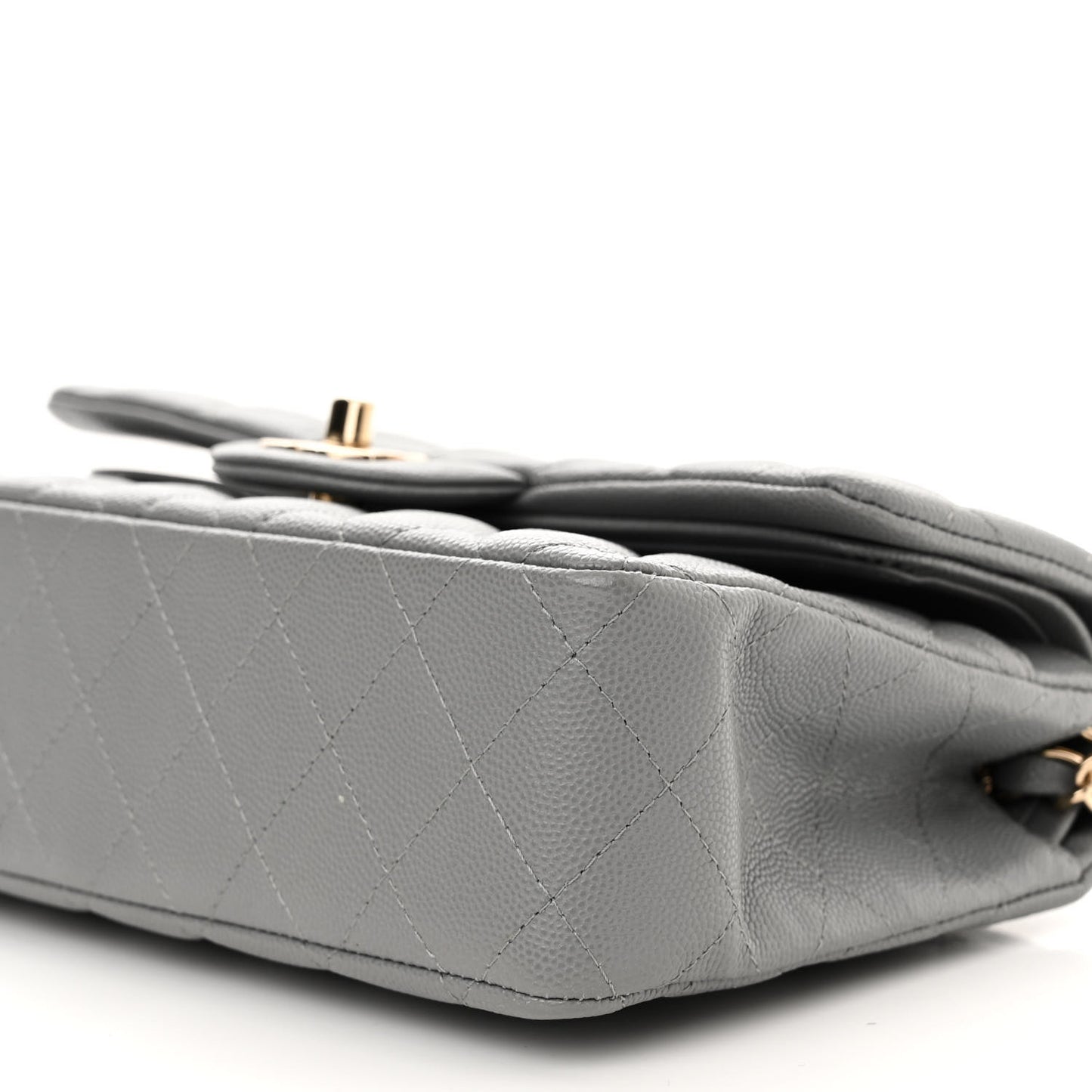 Caviar Quilted Small Double Flap Grey