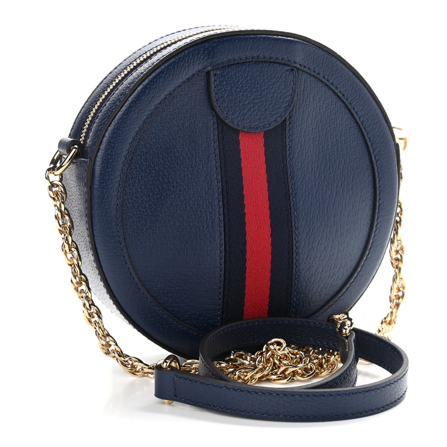 Gucci Soft Textured Calfskin Web Mini Ophidia Round Shoulder Bag Blue Agata 3 of 9