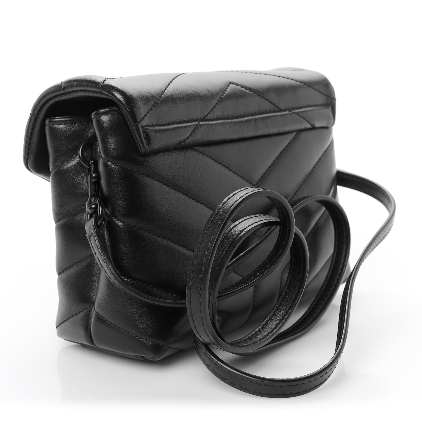 Calfskin Y Quilted Monogram Monochrome Toy Loulou Crossbody Bag Black