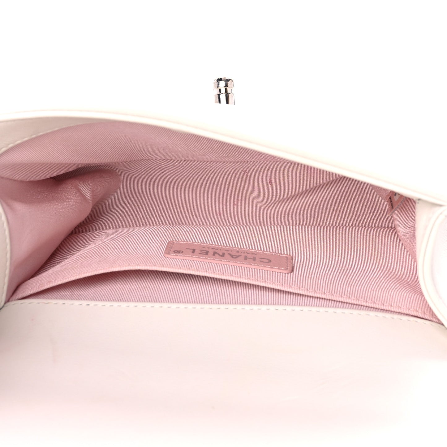 Calfskin Pearl Chevron Small Boy Flap White