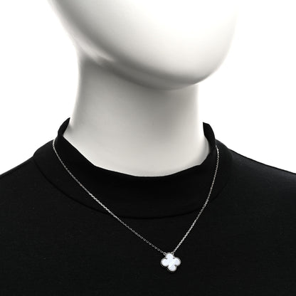 Van Cleef & Arpels 18K White Gold Chalcedony Vintage Alhambra Pendant Necklace 2 of 5